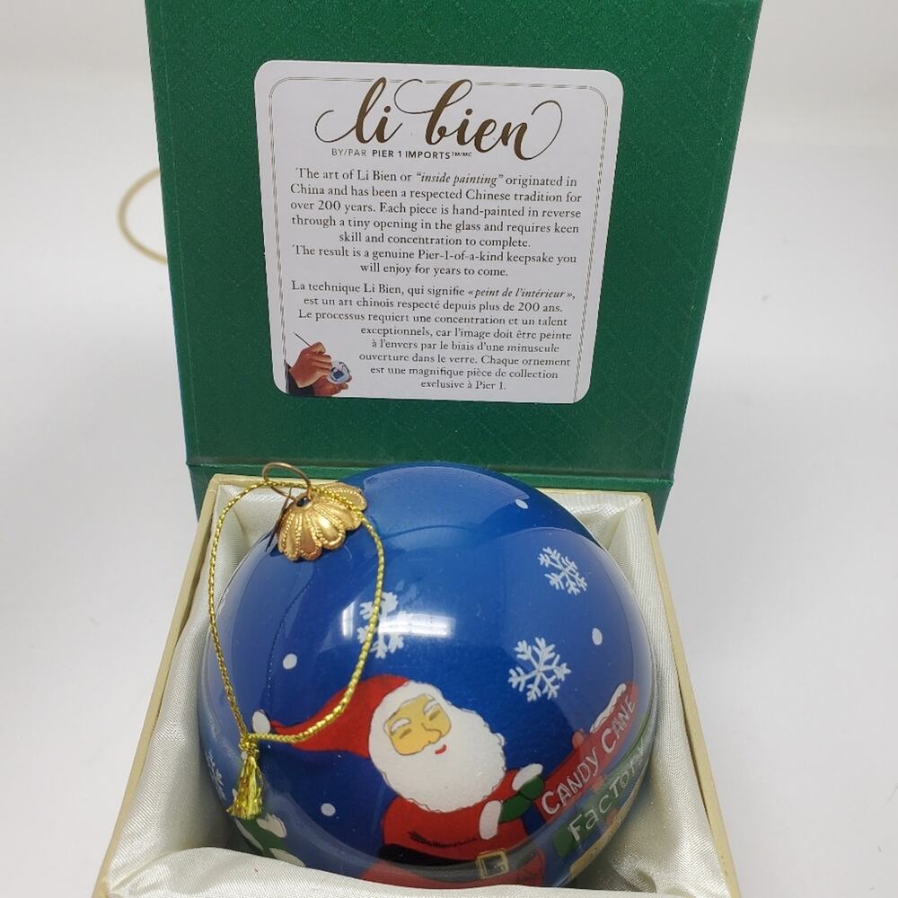 Pier 1 Li bien Reverse Painted 2018 Santa in Car Glass Christmas Ornament w/Box